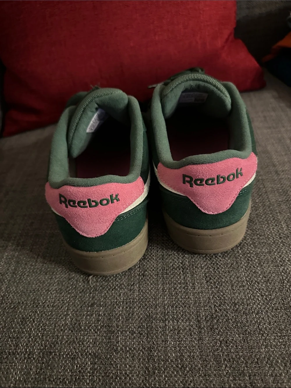 Reebok Green Suede Low-Top Sneakers with Pink Heel Accent